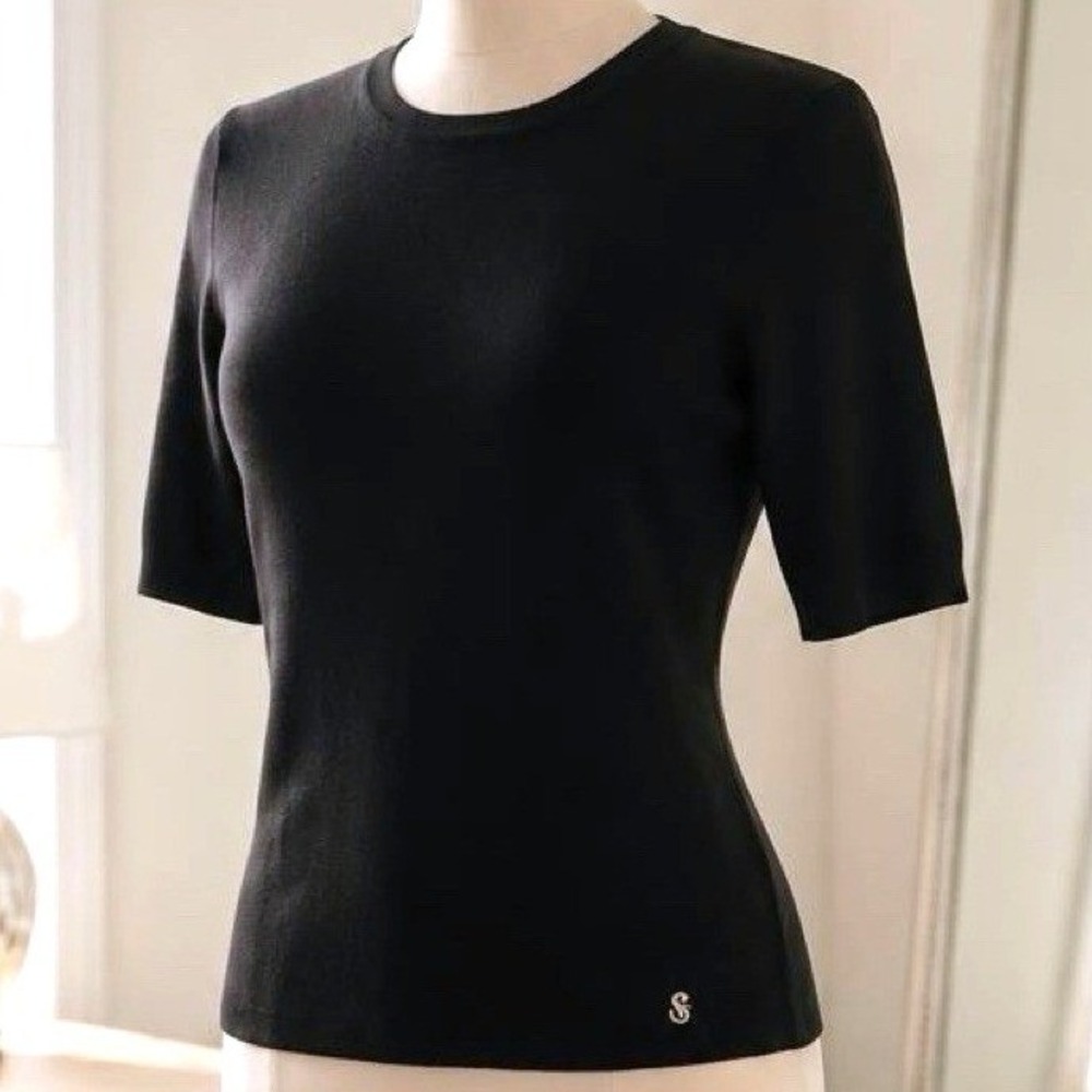 St. John Luxury Silk Knit All-Season Sweater, Black Gold Emblem BNWT Retail $695